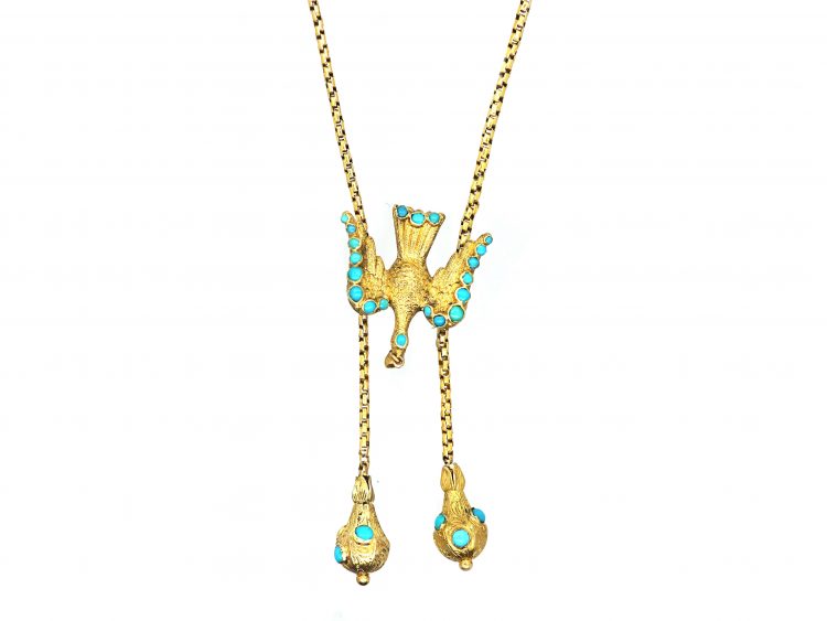Early 19th Century St Esprit 15ct Gold & Turquoise Necklace with Two Drops