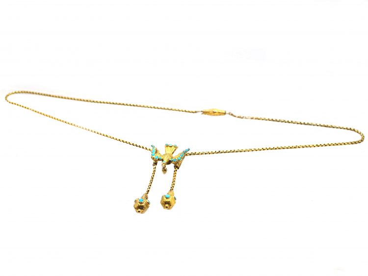 Early 19th Century St Esprit 15ct Gold & Turquoise Necklace with Two Drops