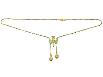 Early 19th Century St Esprit 15ct Gold & Turquoise Necklace with Two Drops