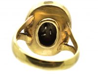 Victorian 9ct Gold & Black Enamel Memorial Ring with a Rose Diamond Forget Me Not