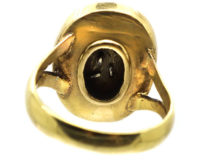 Victorian 9ct Gold & Black Enamel Memorial Ring with a Rose Diamond Forget Me Not