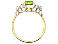 Edwardian 18ct Gold & Platinum Ring set with a Peridot with Diamond Set Shoulders