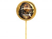 Victorian 18ct Gold, Rock Crystal Reverse Intaglio of a Dog's Head Tie Pin