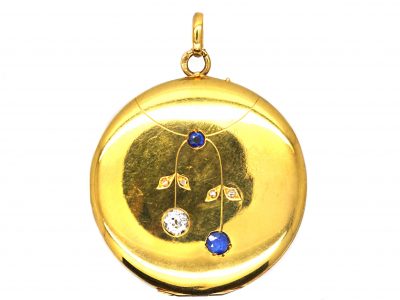 Art Nouveau 18ct Gold Round Locket set with Sapphires & Diamonds