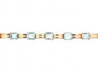 Retro 14ct Gold bracelet set with Aquamarines