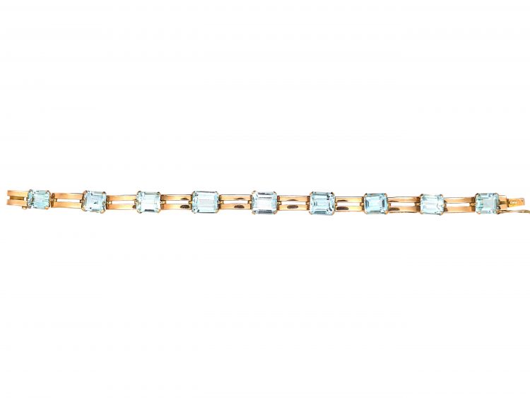 Retro 14ct Gold bracelet set with Aquamarines