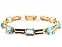 Retro 14ct Gold bracelet set with Aquamarines