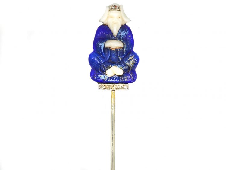 French 18ct White Gold Jabot Pin of Confucius