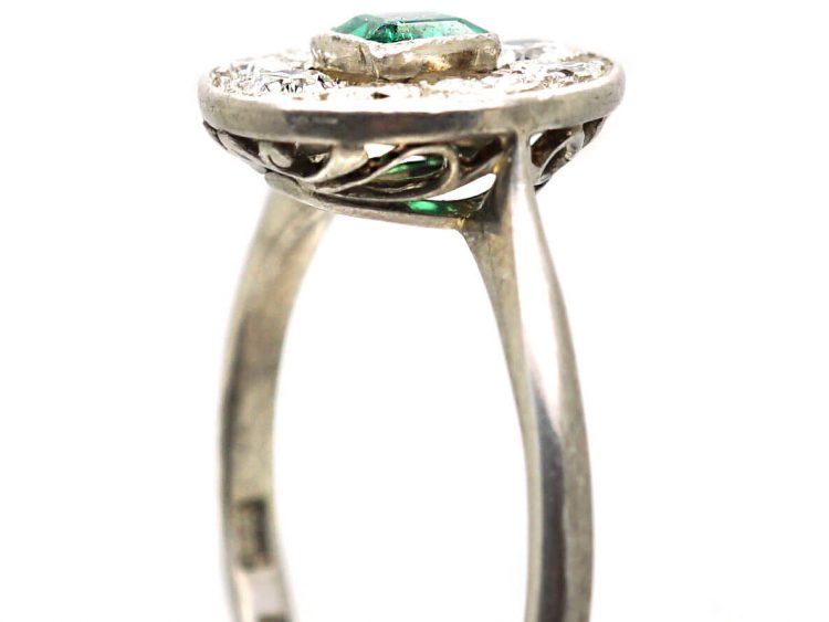 Early 20th Century 18ct White Gold & Platinum Emerald & Diamond Cluster Ring