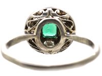 Early 20th Century 18ct White Gold & Platinum Emerald & Diamond Cluster Ring