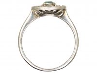 Early 20th Century 18ct White Gold & Platinum Emerald & Diamond Cluster Ring
