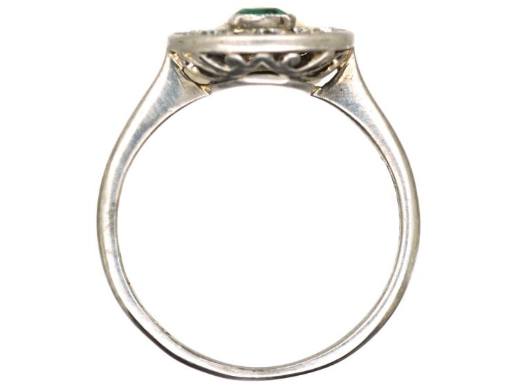 Early 20th Century 18ct White Gold & Platinum Emerald & Diamond Cluster Ring