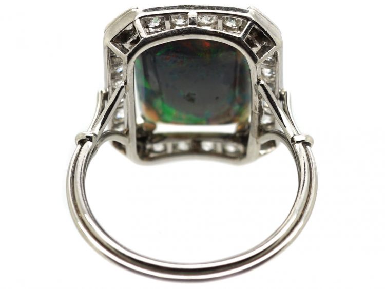 Art Deco Platinum, Black Opal & Diamond Ring