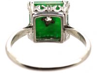 Art Deco Platinum & Jade Square Ring with a Diamond in the Centre