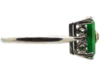 Art Deco Platinum & Jade Square Ring with a Diamond in the Centre