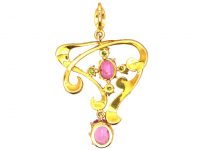Edwardian 15ct Gold Suffragette Pendant set with Green Garnets, Natural Split Pearls & Pink Tourmalines
