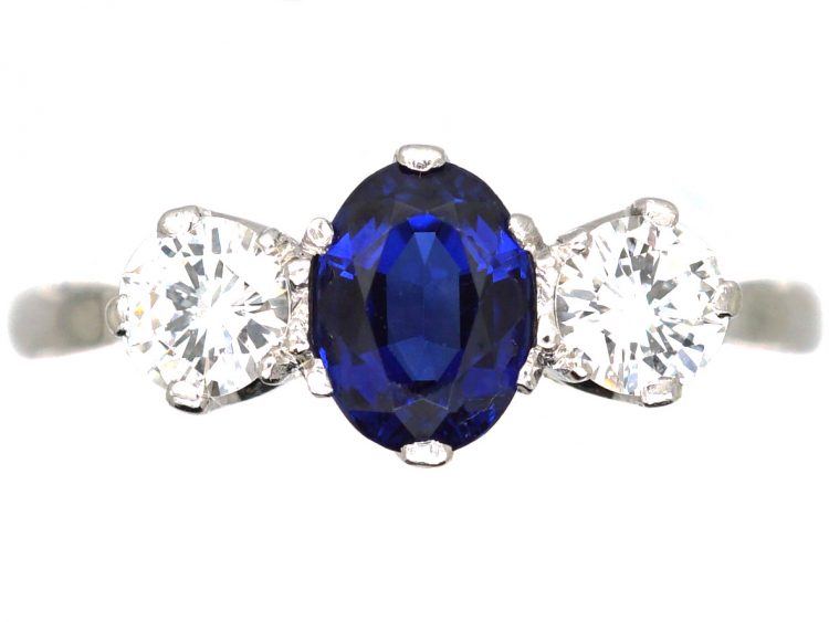 Early 20th Century Platinum, Sapphire & Diamond Three Stone Ring