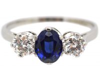 Early 20th Century Platinum, Sapphire & Diamond Three Stone Ring