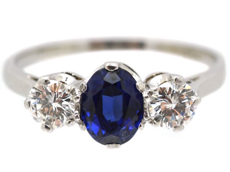 Early 20th Century Platinum, Sapphire & Diamond Three Stone Ring