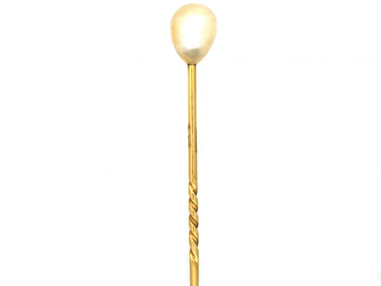 Edwardian 18ct Gold, Large Baroque Pearl Tie Pin