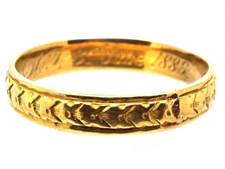 Victorian 18ct Gold Wedding Ring with Laurel Leaf Motif