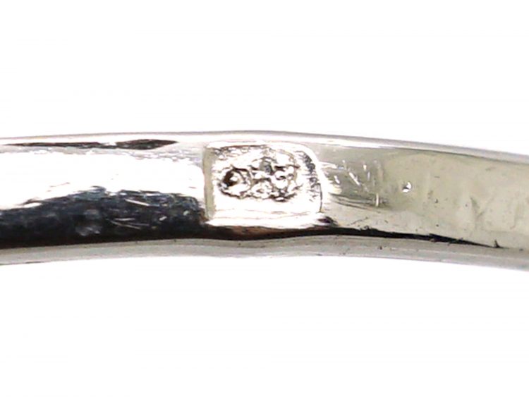 French Import Art Deco Ring Platinum Ring set with a Large Emerald & Diamonds