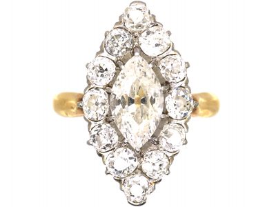 Victorian 18ct Gold Marquise Shaped Diamond Ring set with a Large Marquise Diamond