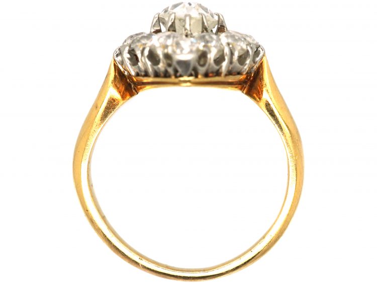 Victorian 18ct Gold Marquise Shaped Diamond Ring set with a Large Marquise Diamond