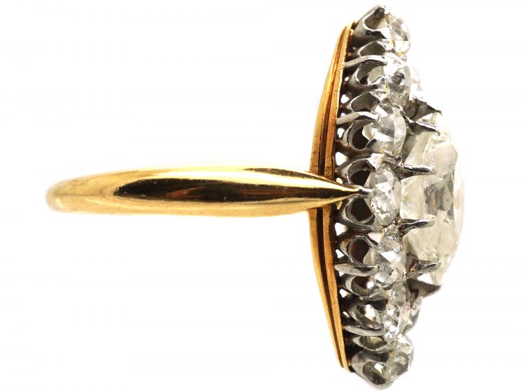 Victorian 18ct Gold Marquise Shaped Diamond Ring set with a Large Marquise Diamond