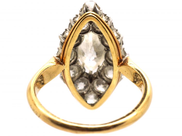 Victorian 18ct Gold Marquise Shaped Diamond Ring set with a Large Marquise Diamond