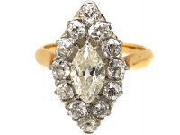 Victorian 18ct Gold Marquise Shaped Diamond Ring set with a Large Marquise Diamond
