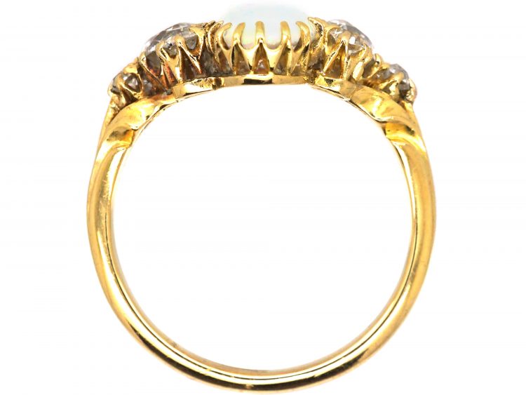 Edwardian 18ct Gold Ring set with a Large Oval Cabochon Cut Opal & Diamonds