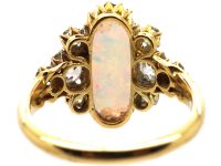 Edwardian 18ct Gold Ring set with a Large Oval Cabochon Cut Opal & Diamonds