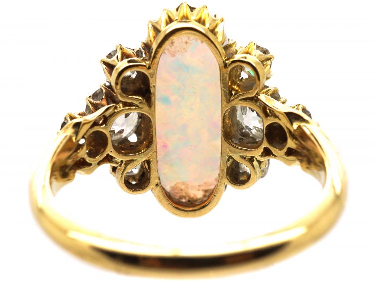 Edwardian 18ct Gold Ring set with a Large Oval Cabochon Cut Opal & Diamonds