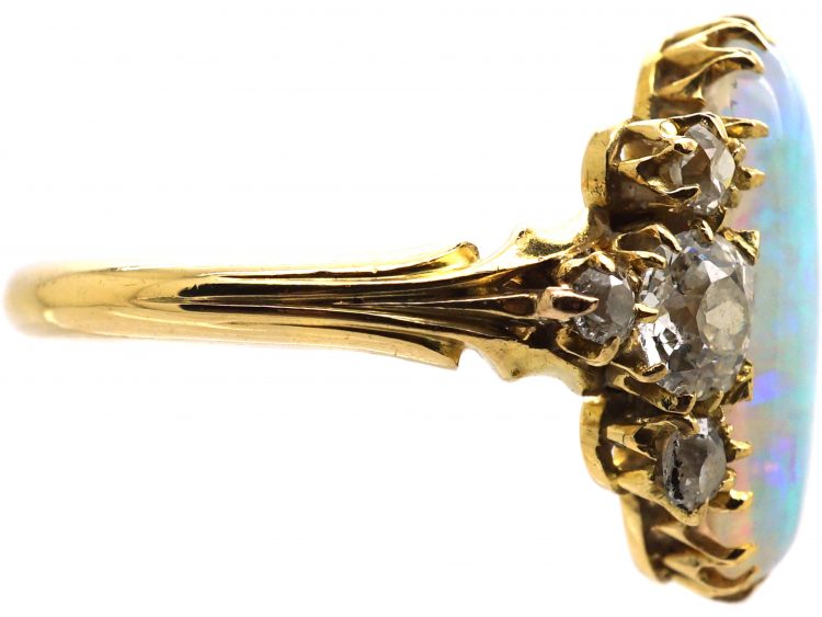 Edwardian 18ct Gold Ring set with a Large Oval Cabochon Cut Opal & Diamonds