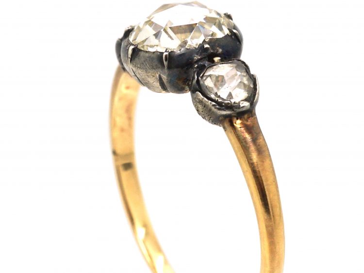 Georgian 15ct Gold & Silver, Three Stone Rose Diamond Ring