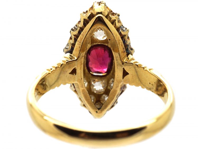 Victorian 18ct Gold Marquise Ring set with a Ruby & Diamonds