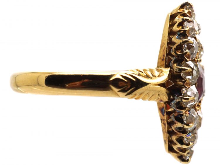 Victorian 18ct Gold Marquise Ring set with a Ruby & Diamonds