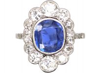 French Import 18ct White Gold & Platinum,Sapphire & Diamond Cluster Ring