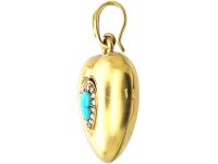 Large Victorian 18ct Gold Heart Locket set with a Turquoise & Rose Diamonds