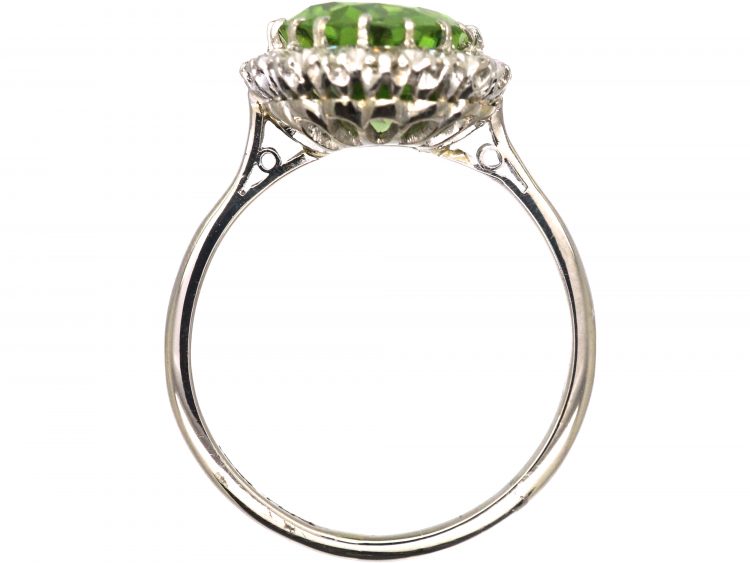 Mid 20th Century 18ct White Gold & Platinum Ring set with large Peridot & Diamonds