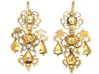 18th Century Spanish 18ct Gold & Diamond Triple Drop Earrings