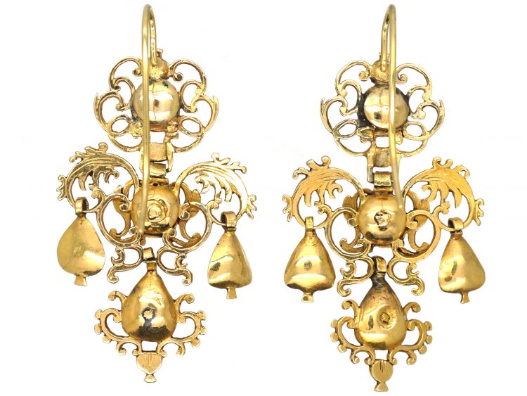 18th Century Spanish 18ct Gold & Diamond Triple Drop Earrings