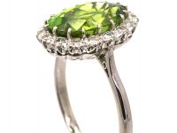 Mid 20th Century 18ct White Gold & Platinum Ring set with large Peridot & Diamonds