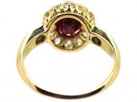 French Early 20th Century Ruby & Diamond Cluster Ring with Diamond Set Shoulders