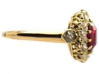 French Early 20th Century Ruby & Diamond Cluster Ring with Diamond Set Shoulders