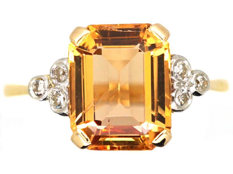 Art Deco 18ct Gold & Platinum Ring set with a Topaz with Diamond Set Shoulders