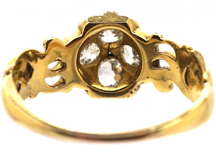 Early 19th Century 18ct Gold Cluster Ring set with Old Mine Cut Diamonds & An Emerald