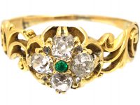 Early 19th Century 18ct Gold Cluster Ring set with Old Mine Cut Diamonds & An Emerald