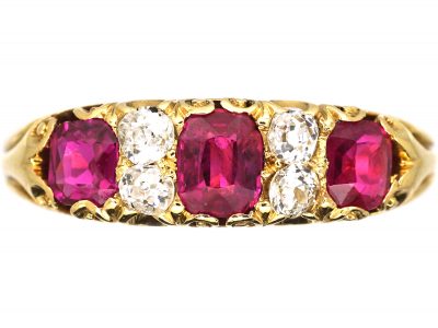 Edwardian 18ct Gold, Ruby & Diamond Three Stone Ring